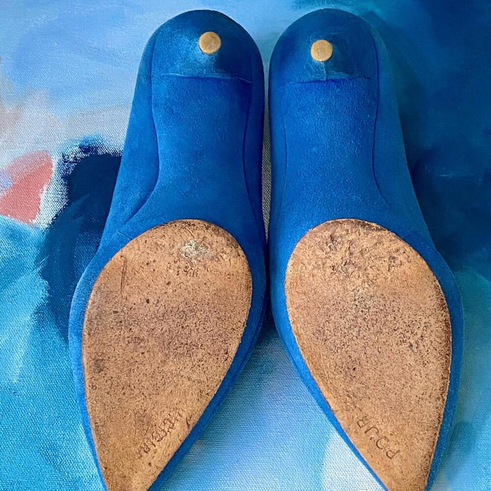 Pour La Victoire Blue Suede Heels Pointed Toe 9.5 - Picture 6 of 9